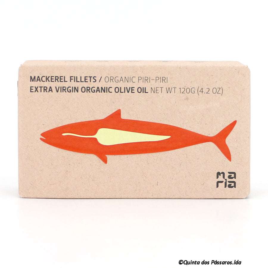 Makrelen-Filets in Bio-Olivenöl, pikant / MARIA / Filetes de cavala em azeite bio picante, 120g