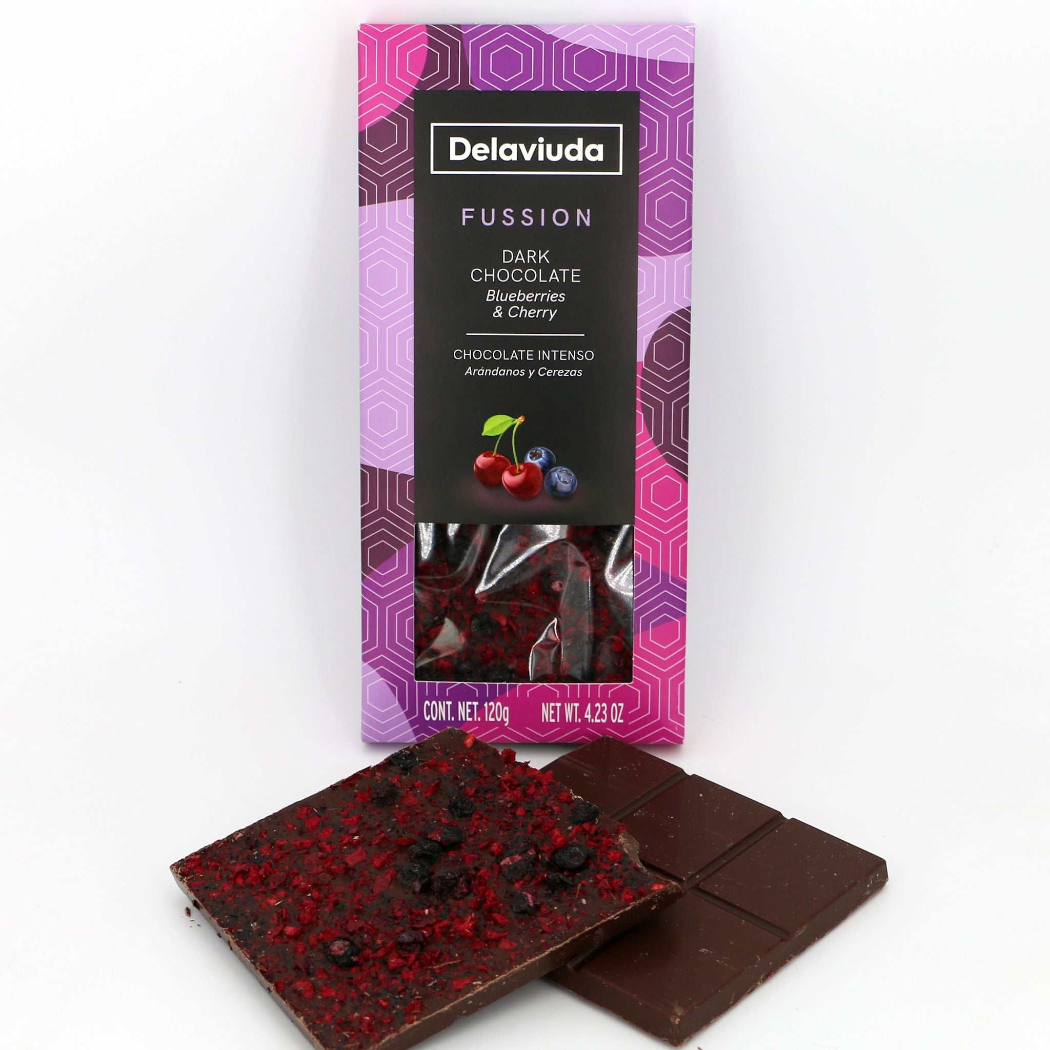 Zartbitterschokolade Blaubeeren & Kirschen / Chocolate negro mirtilo e cereja, 120g