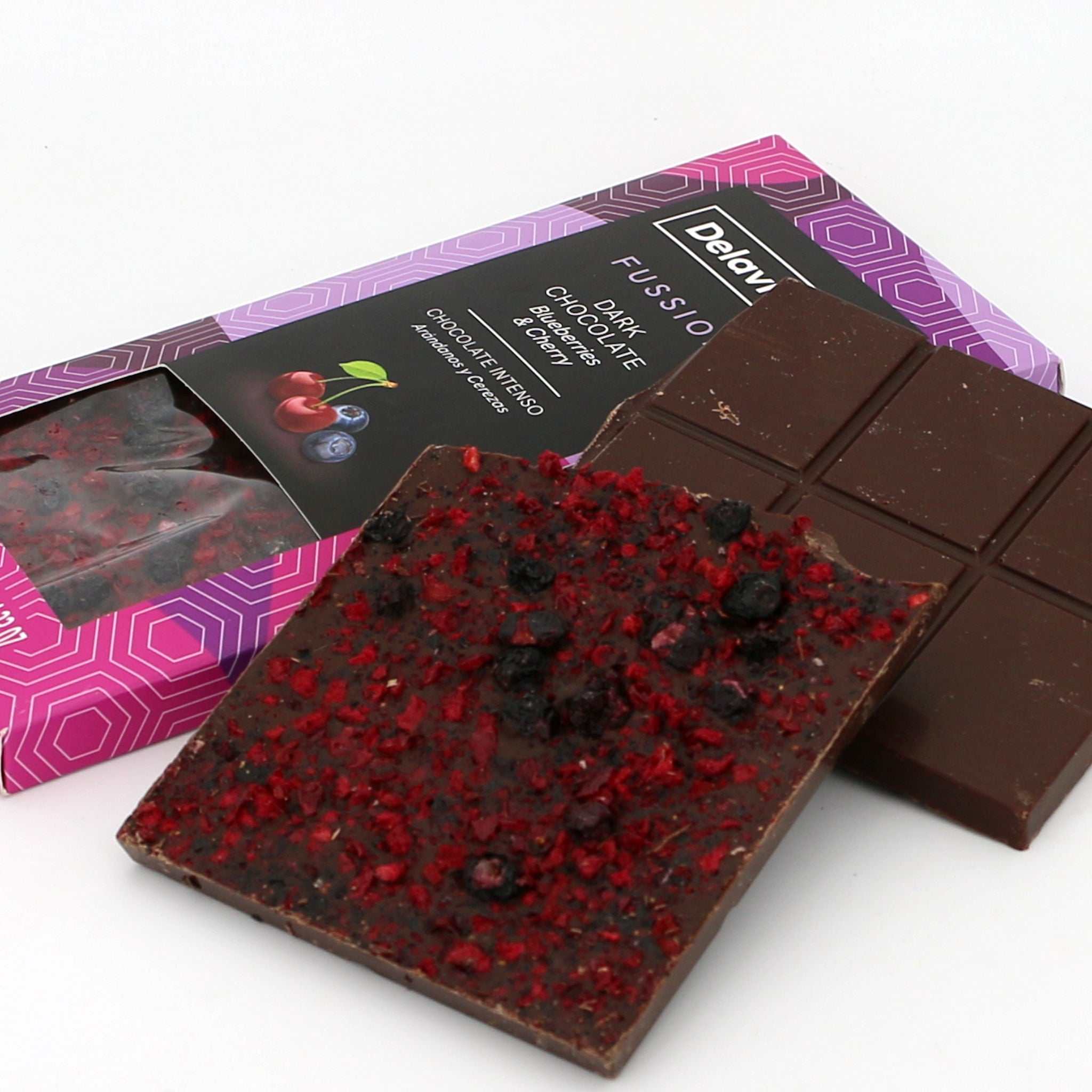 Zartbitterschokolade Blaubeeren & Kirschen / Chocolate negro mirtilo e cereja, 120g - Image 3
